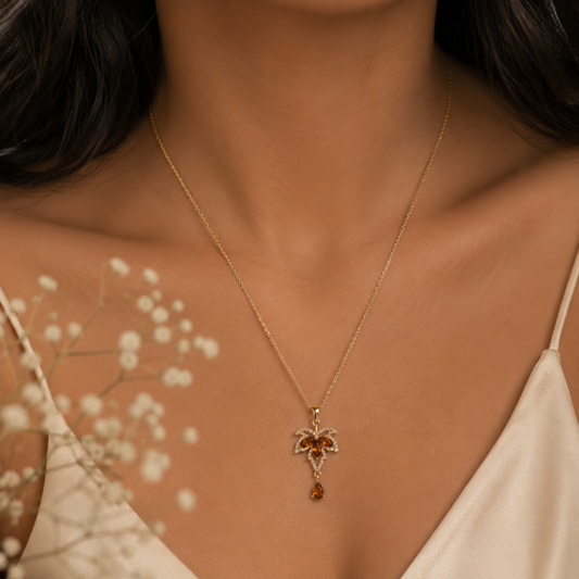 Amber Leaf Crystal Pendant Necklace