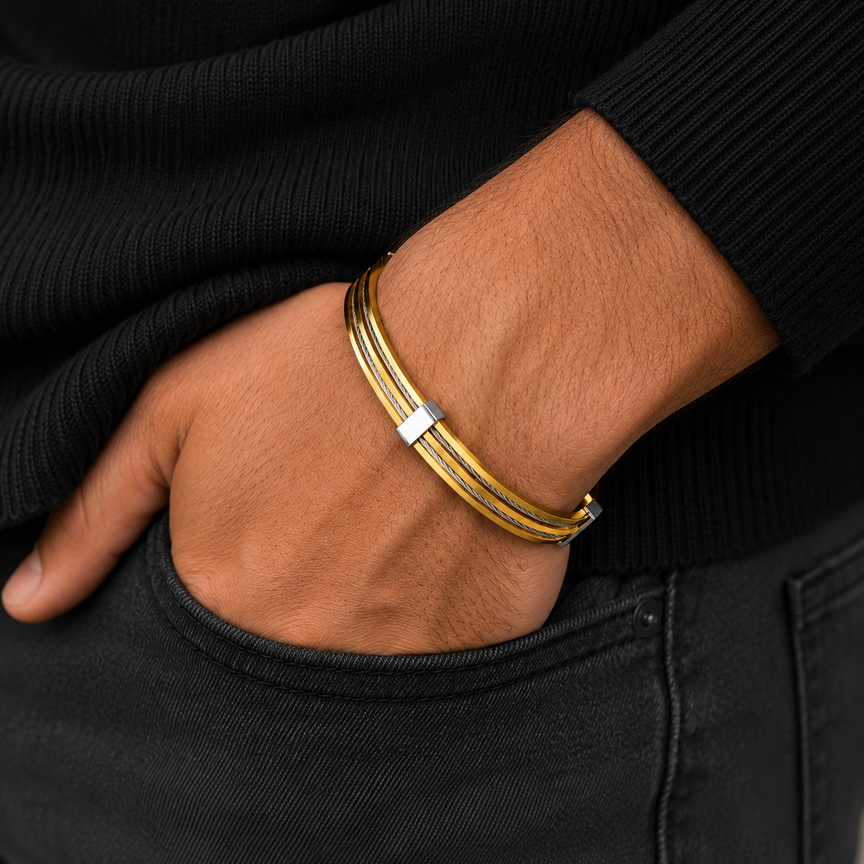 Dual Tone Wire Cuff Bracelet