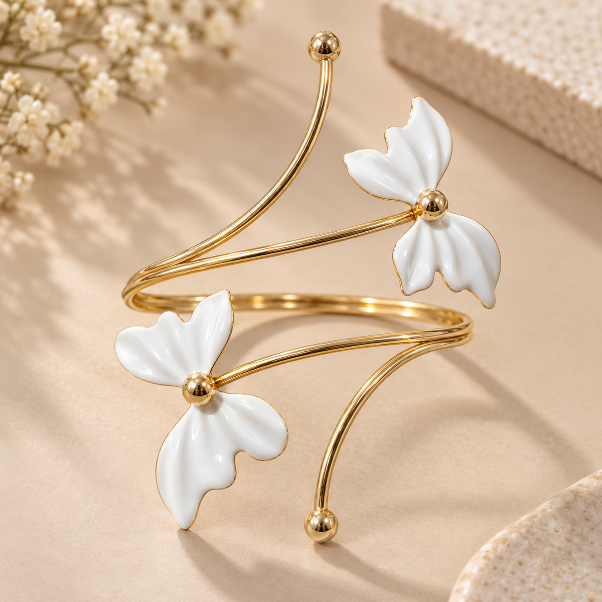 White Butterfly Gold Arm Cuff