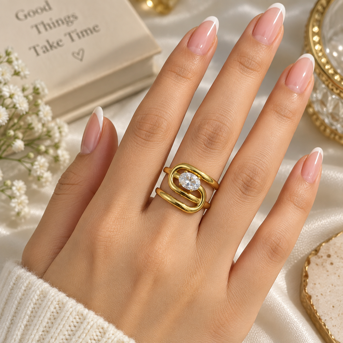 Round Crystal Loop Ring