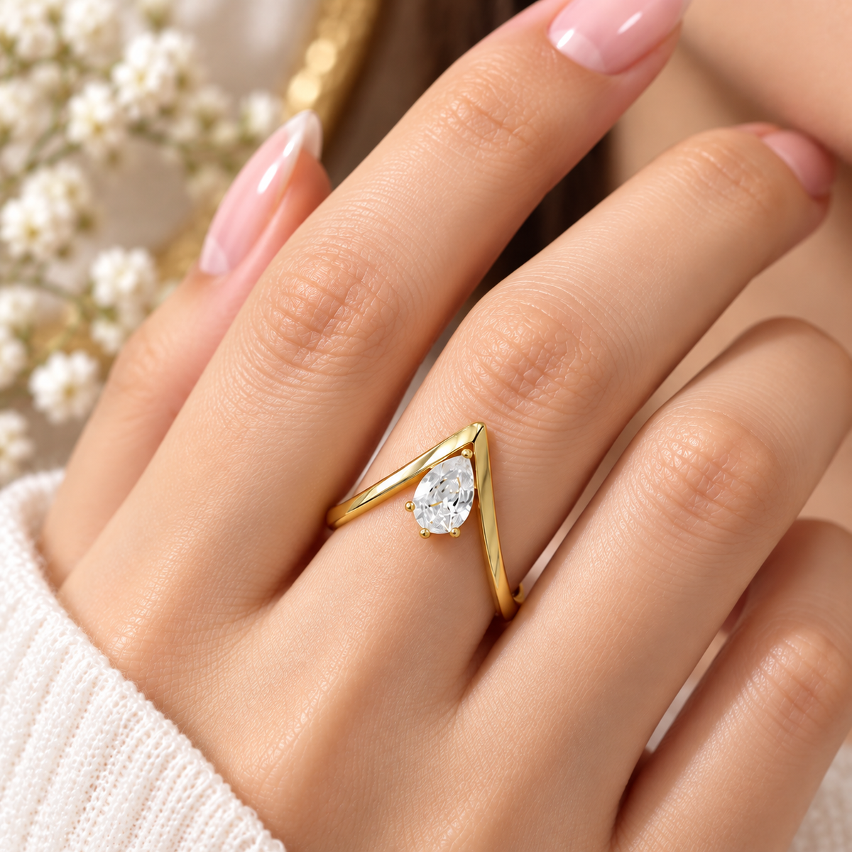 Crystal V Open Ring