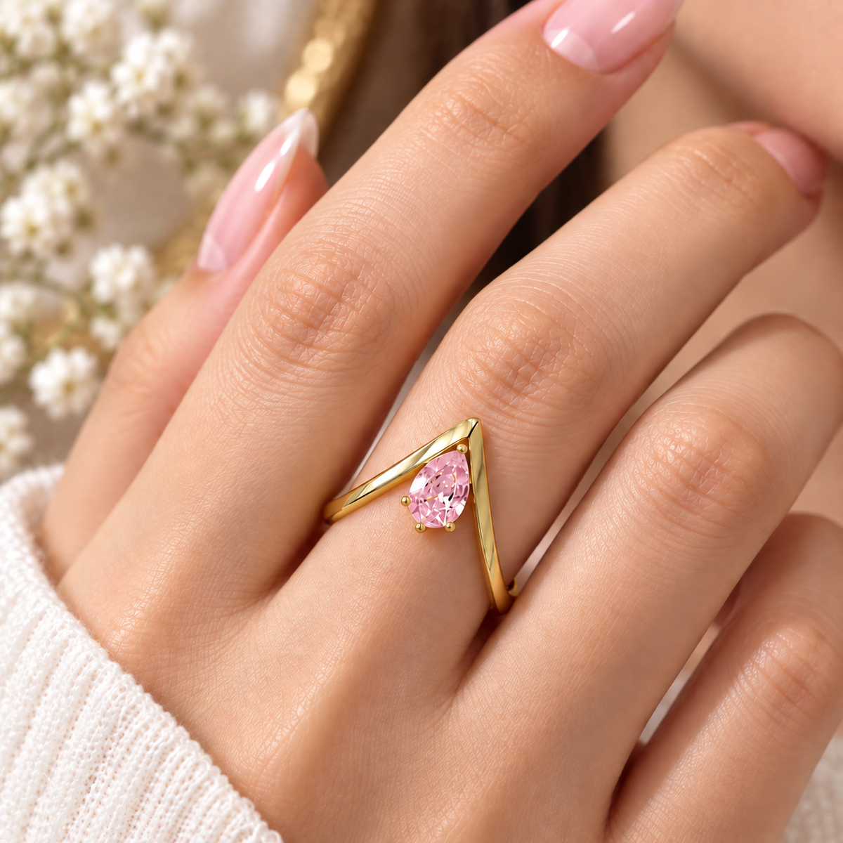 Crystal V Open Ring