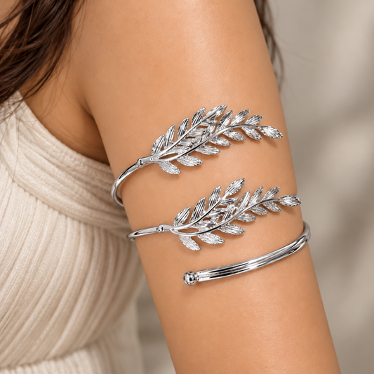 Double Leaf Silver Arm Cuff