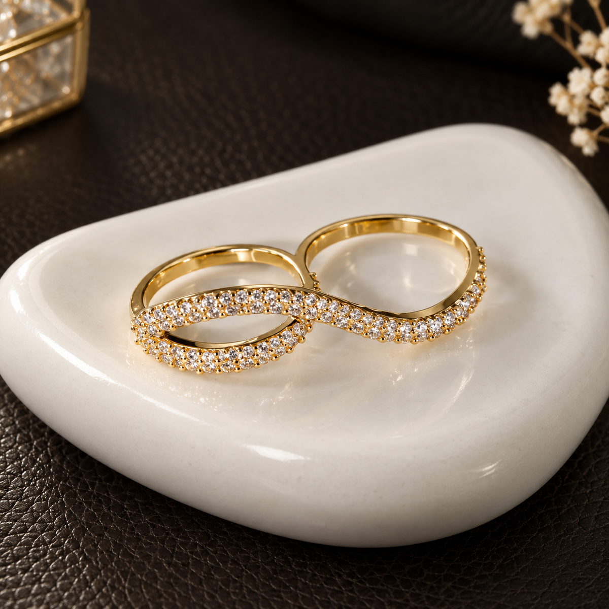 Pave Twin Loop Double Finger Ring