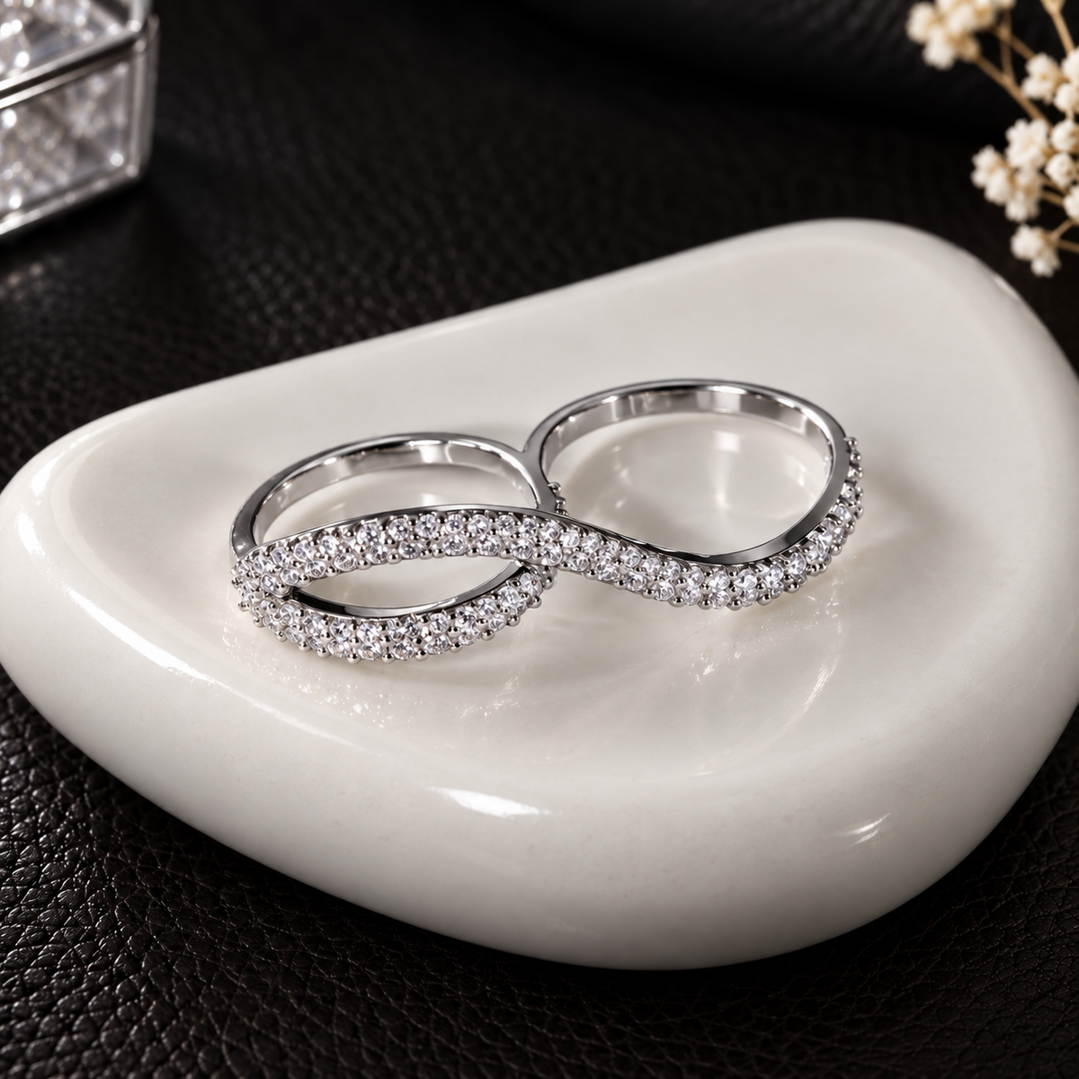 Pave Twin Loop Double Finger Ring