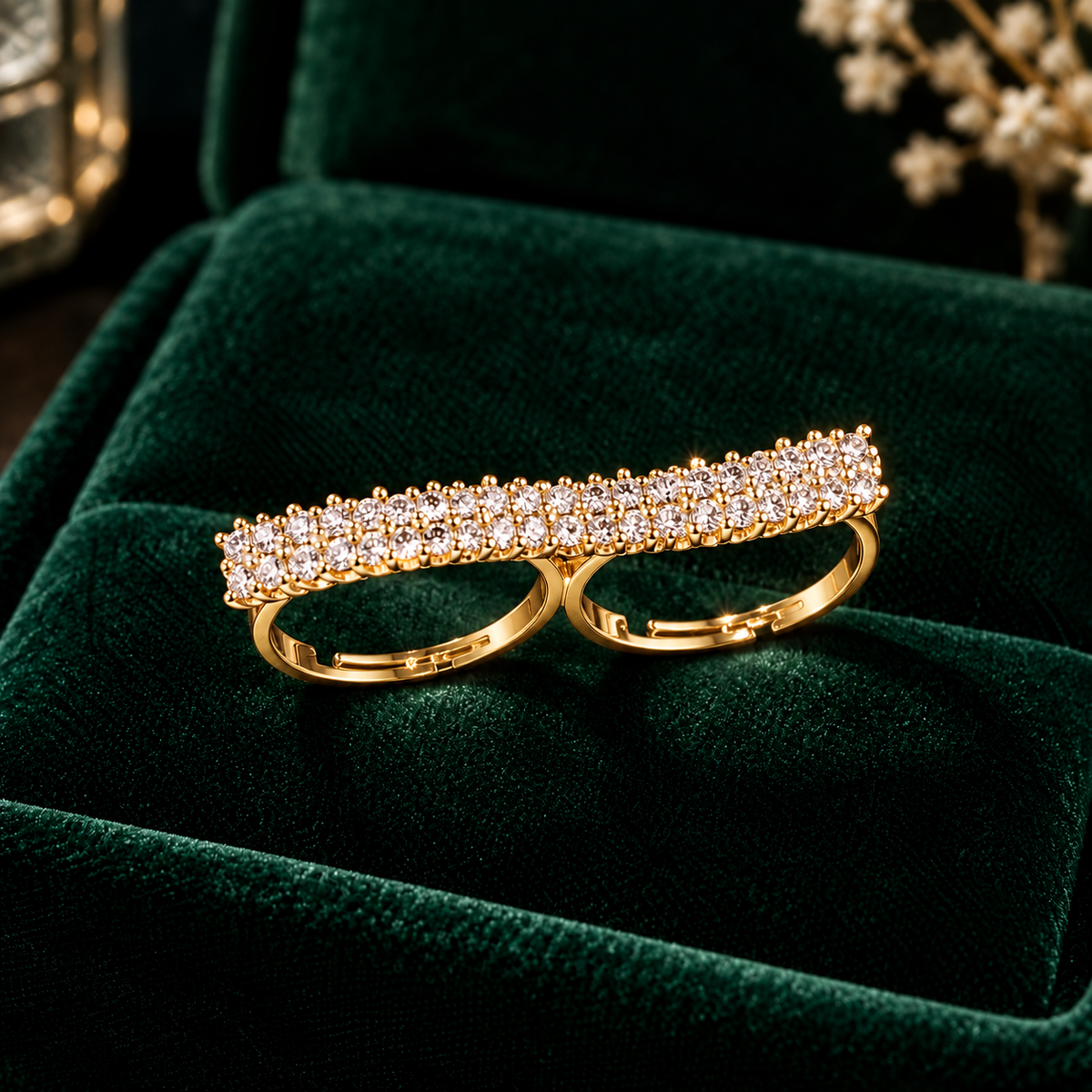 Crystal Band Double Finger Ring