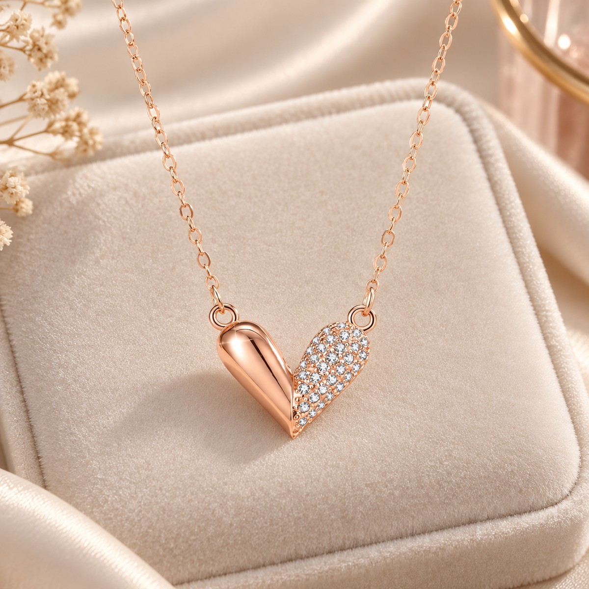 Half Crystal Heart Necklace