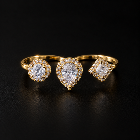 Triple Halo Double Ring