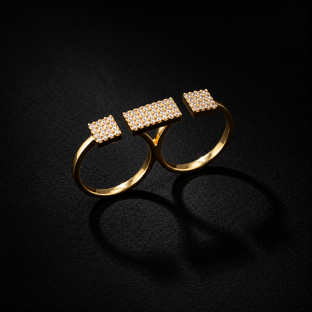 Crystal Bar Double Finger Ring