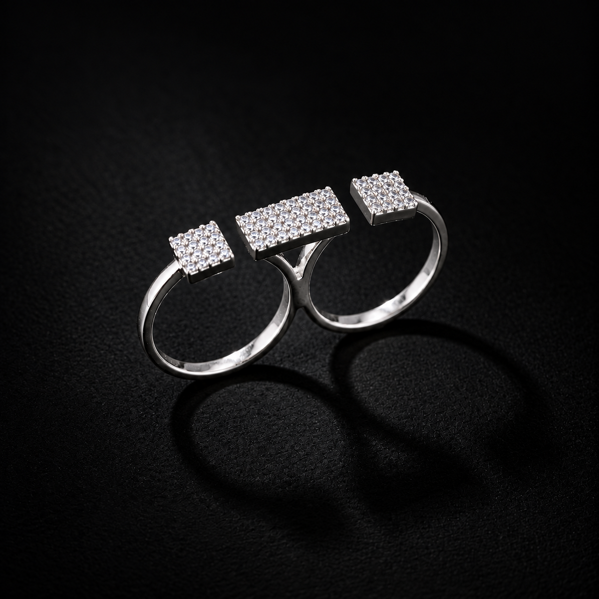 Crystal Bar Double Finger Ring