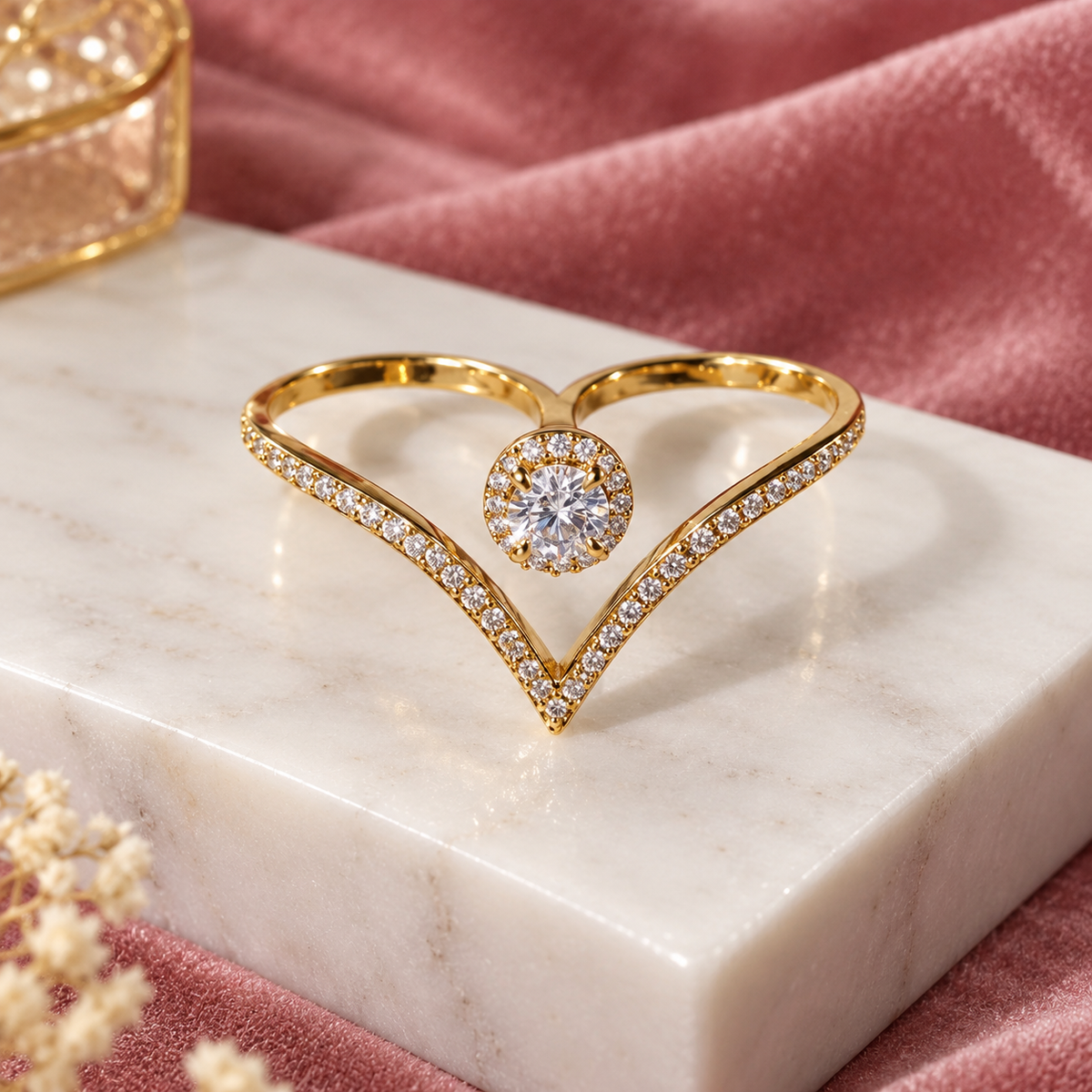 V Crystal Double Finger Ring
