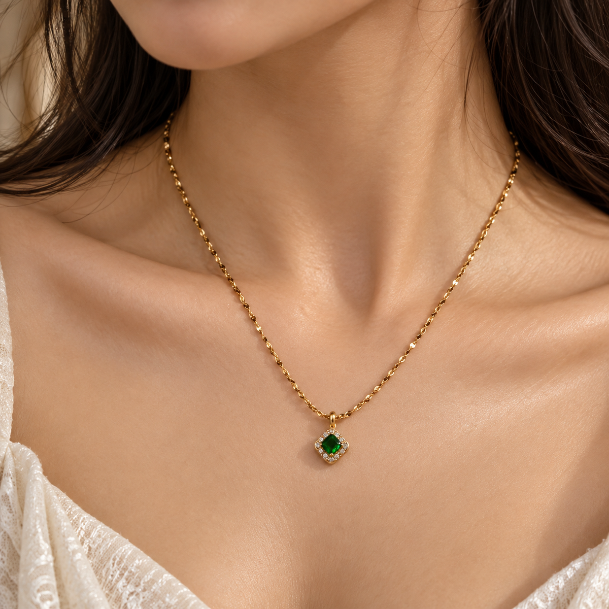 Green Crystal Charm Necklace