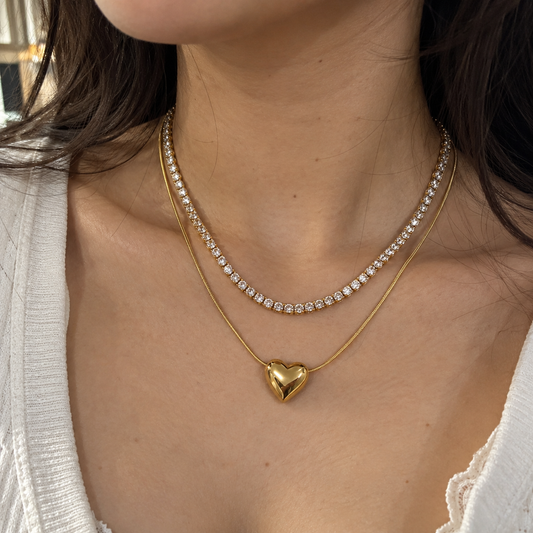 Double Layer Heart Gem Necklace