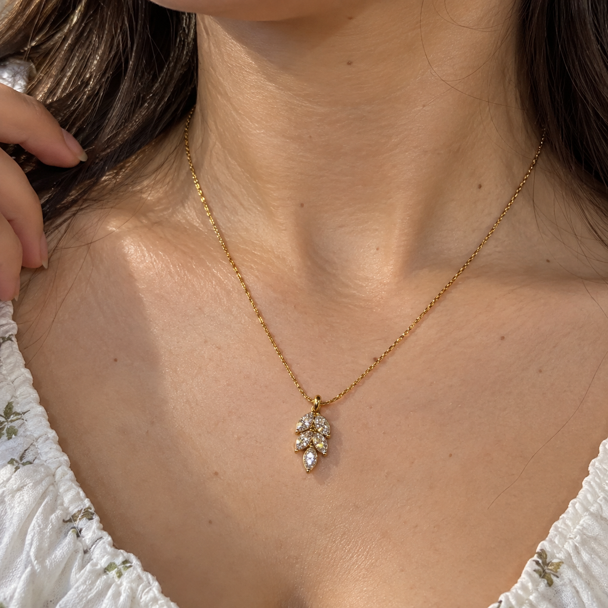 Crystal Leaf Chain Necklace