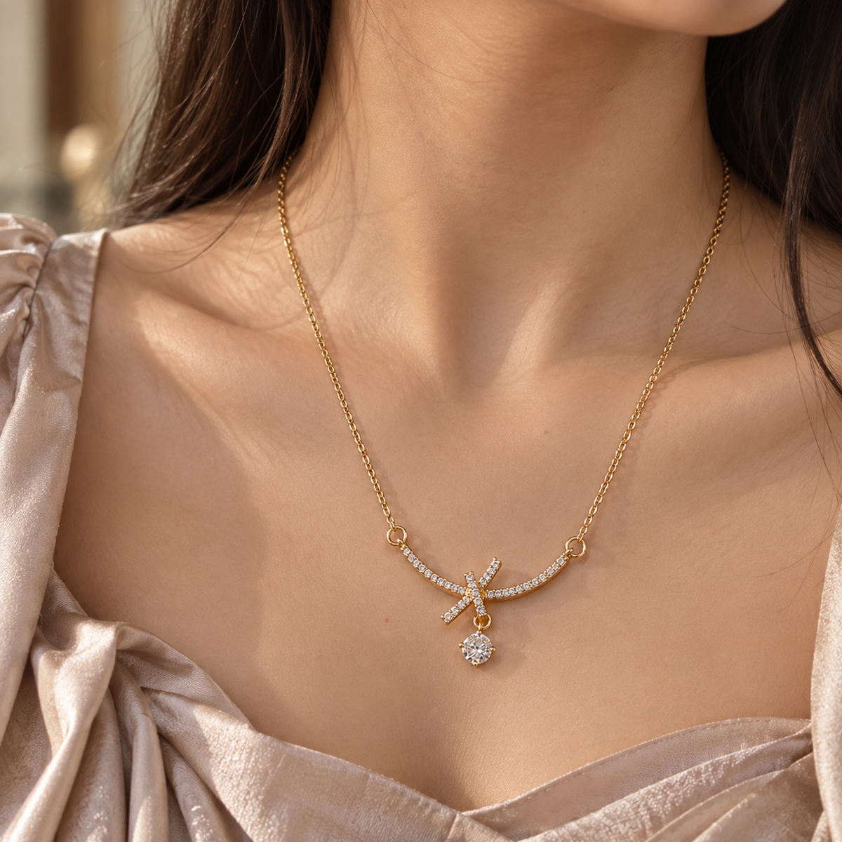 Crystal Cross Drop Necklace