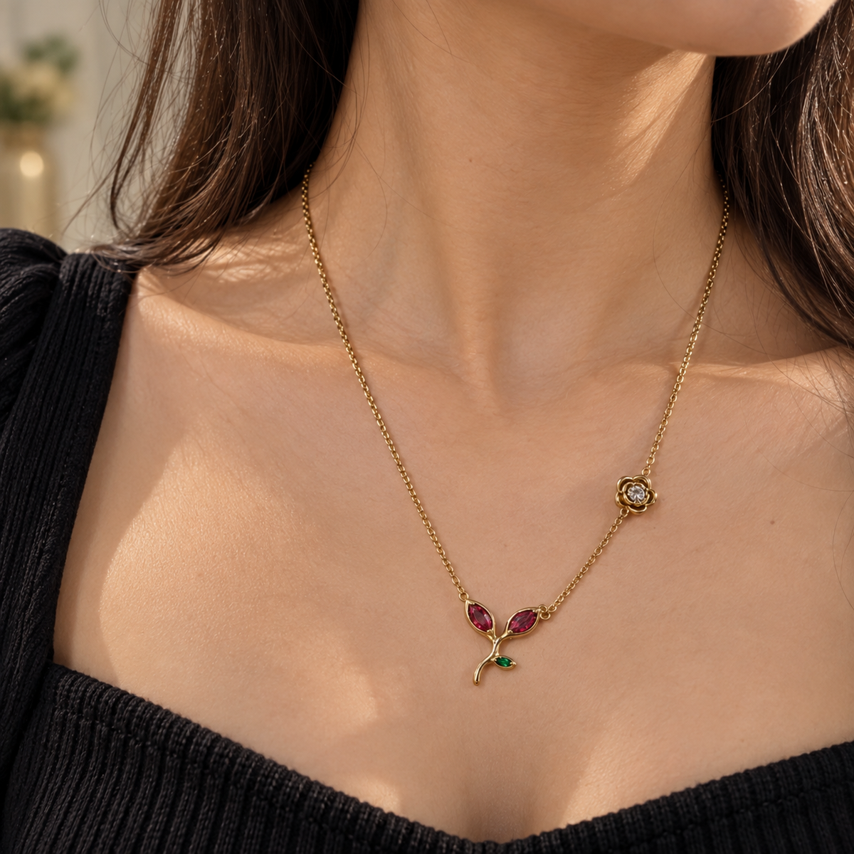 Ruby Leaf Pendant Necklace