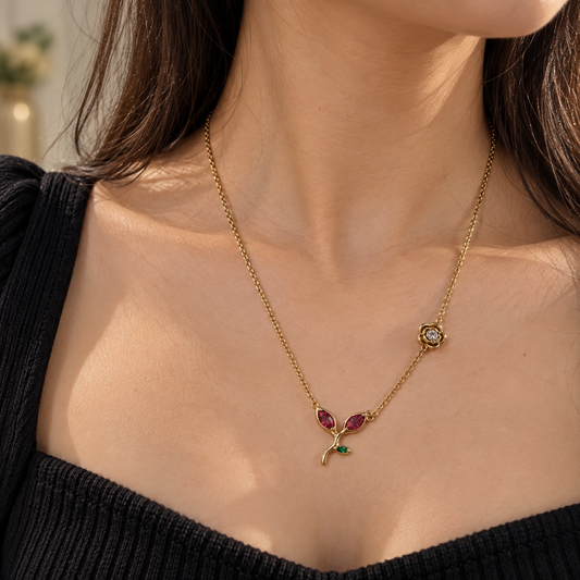Ruby Leaf Pendant Necklace