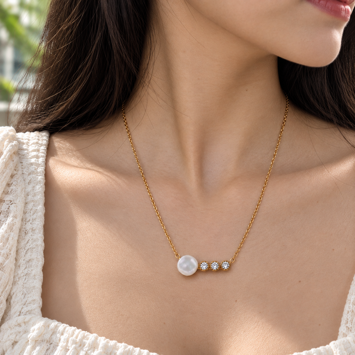 Pearl Trio Crystal Necklace