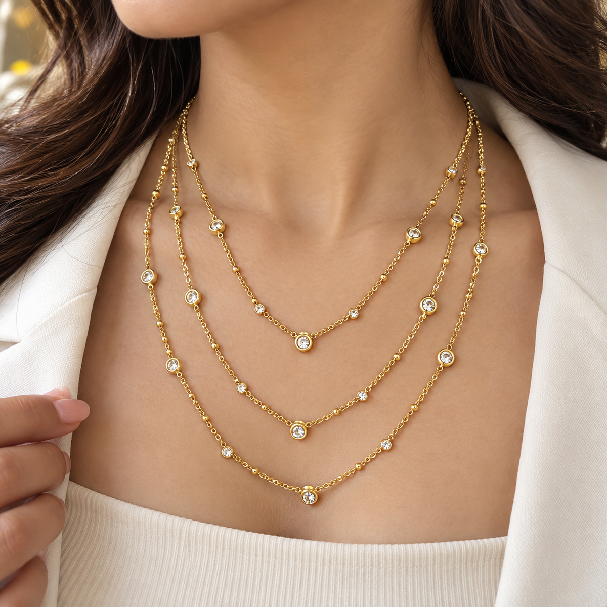 Layered Crystal Gold Necklace