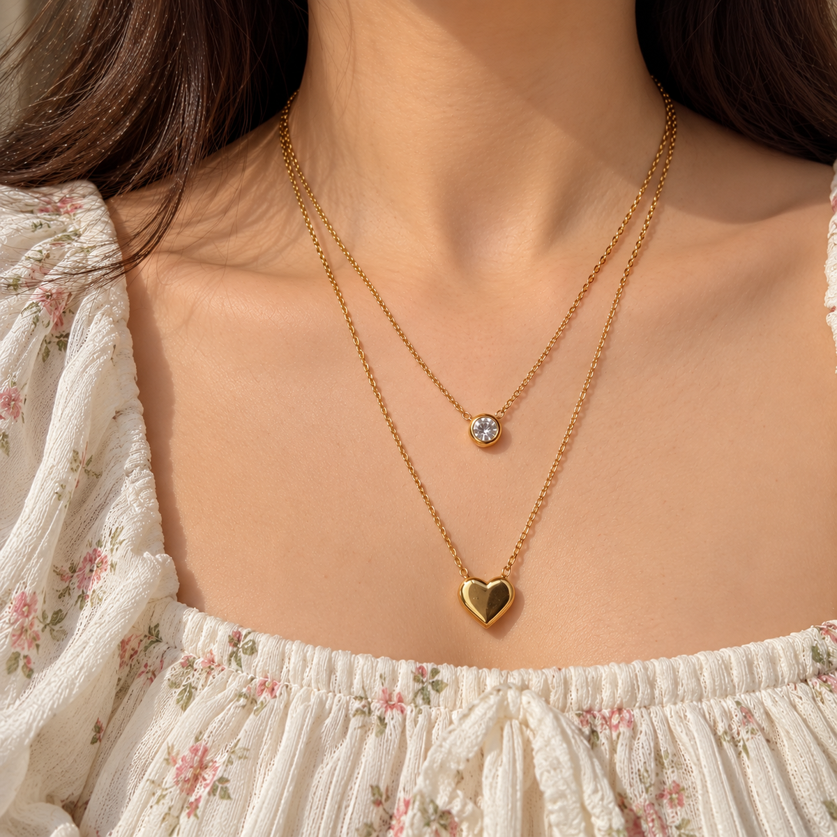 Crystal Heart Layered Necklace