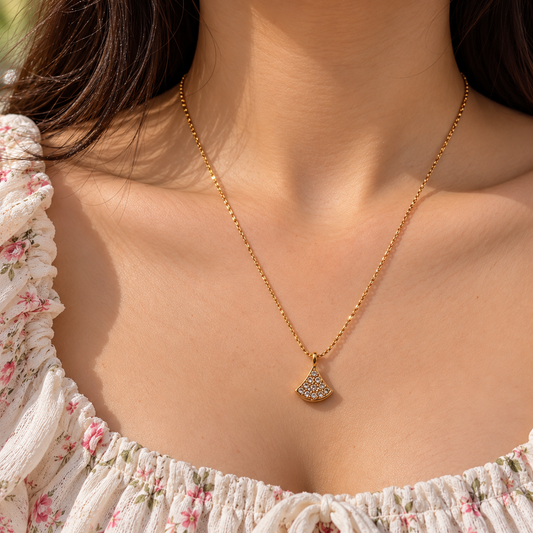 Crystal Fan Charm Necklace