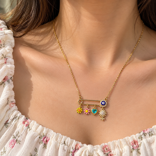 Colourful Charm Pin Necklace