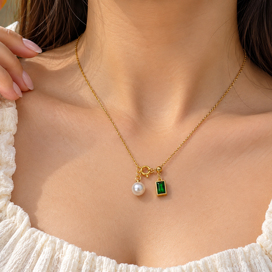 Pearl Green Crystal Bar Necklace