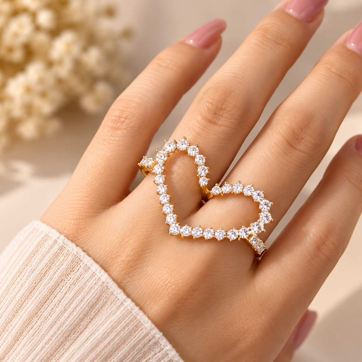 Crystal Heart Duo Ring