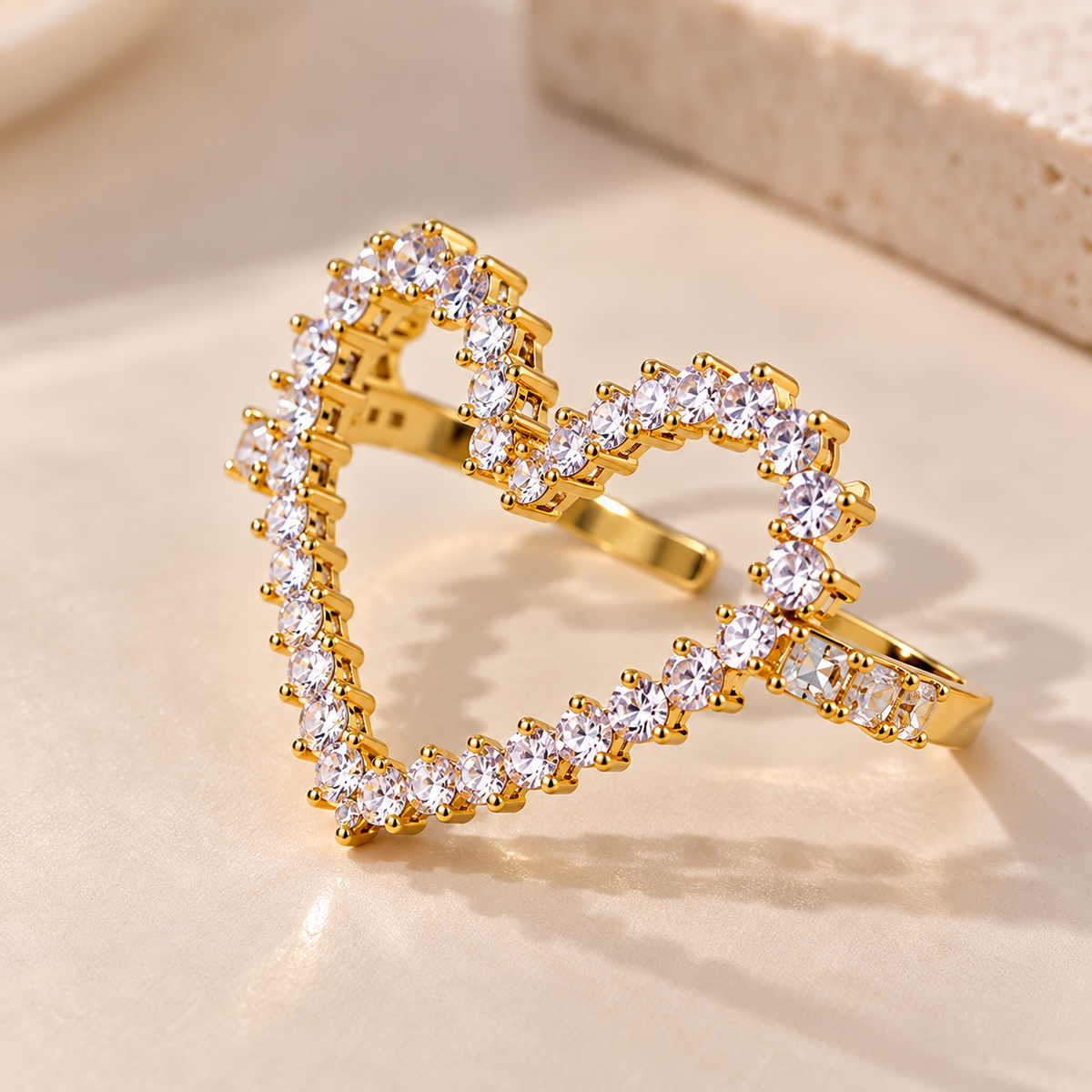 Crystal Heart Duo Ring