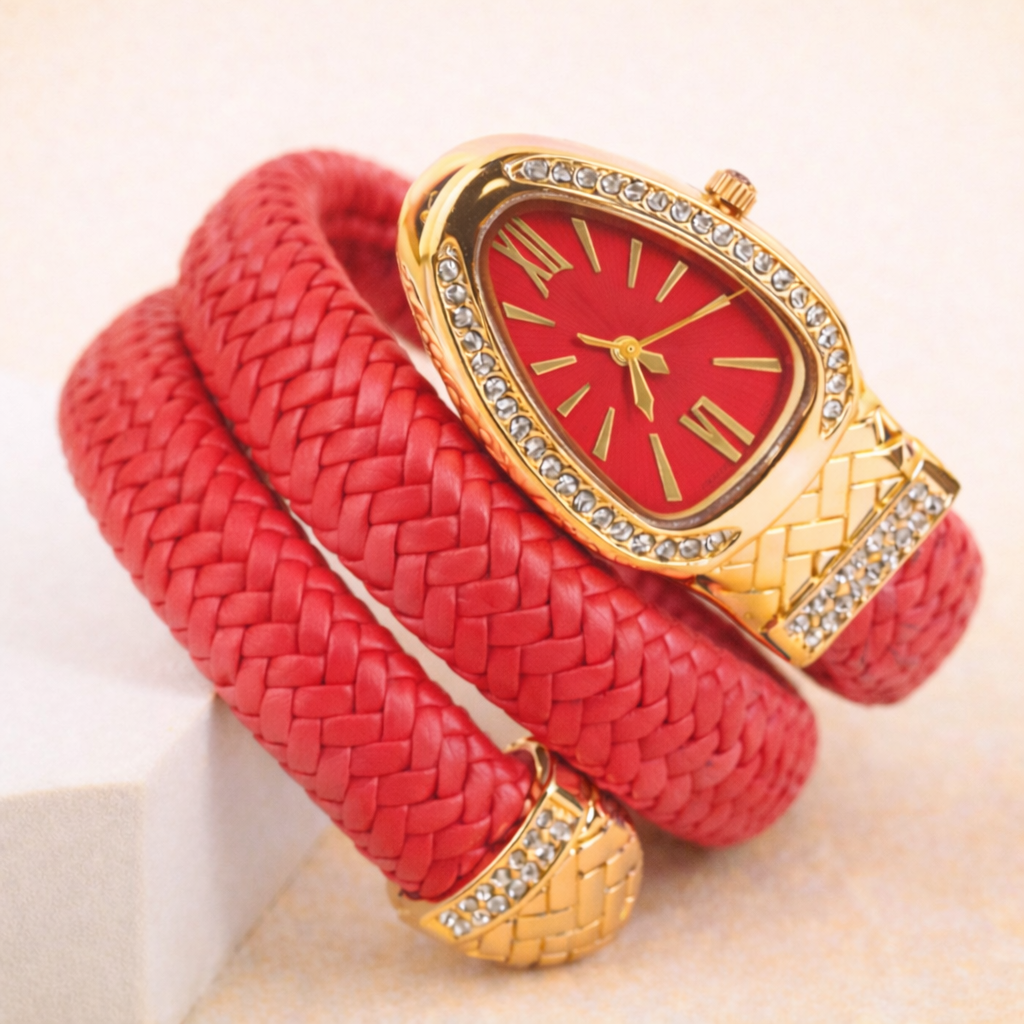 Double Wrap Leather Snake Watch