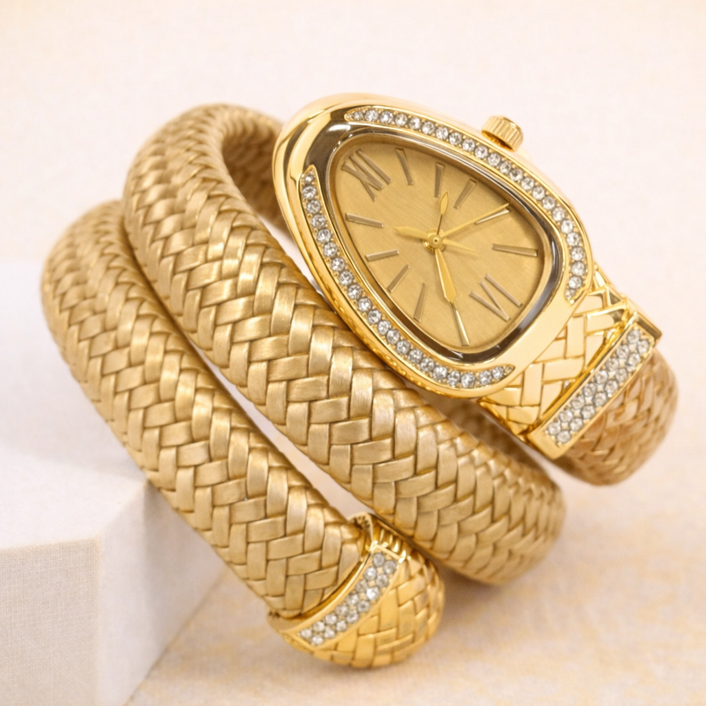 Double Wrap Leather Snake Watch