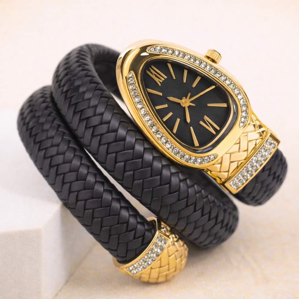 Double Wrap Leather Snake Watch