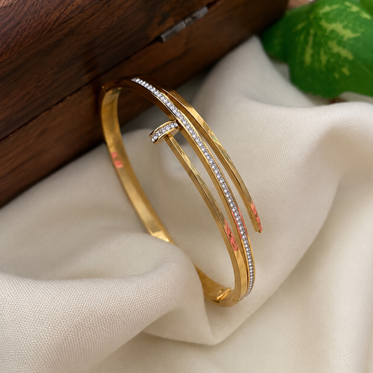 Gold Crystal Nail Kada Bracelet