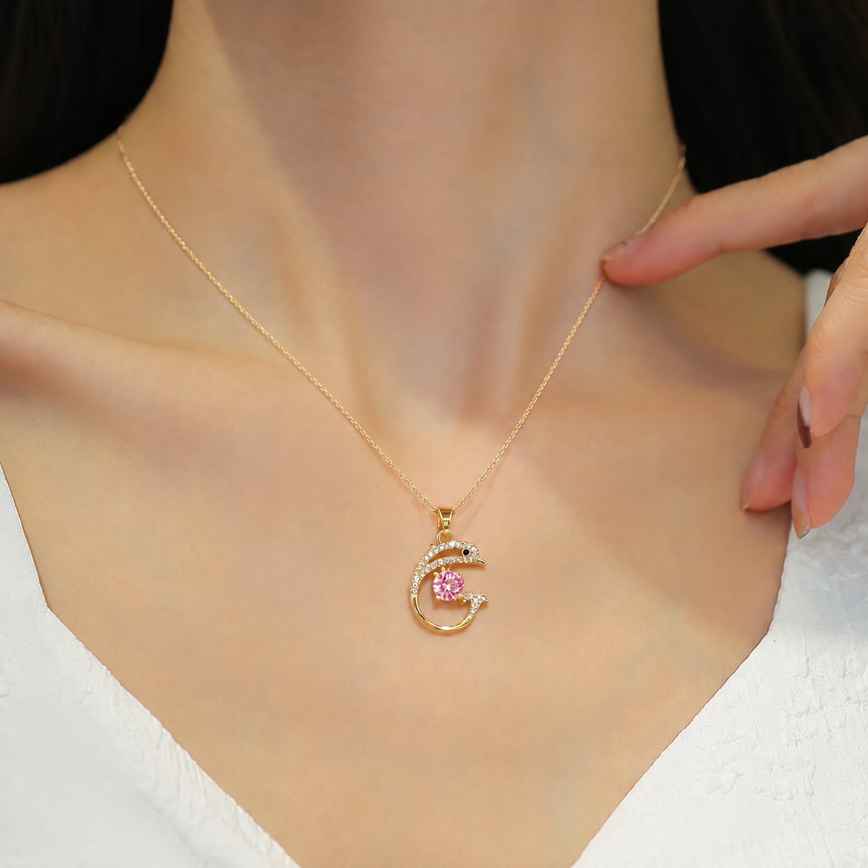 Dolphin Crystal Pendant Necklace