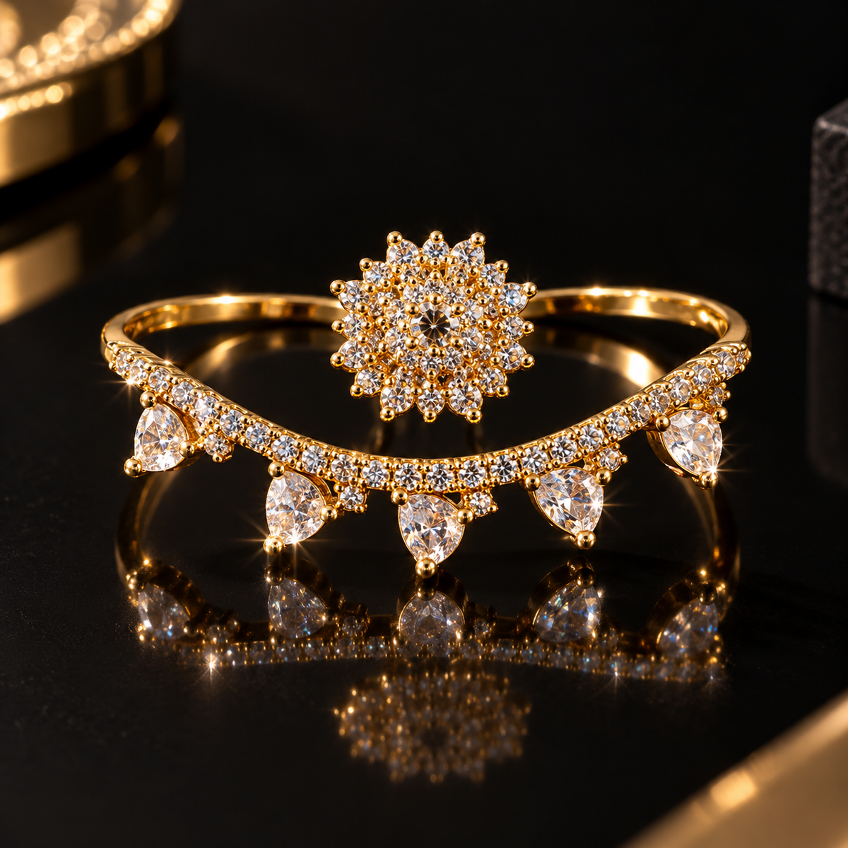 Floral Drop Double Finger Ring