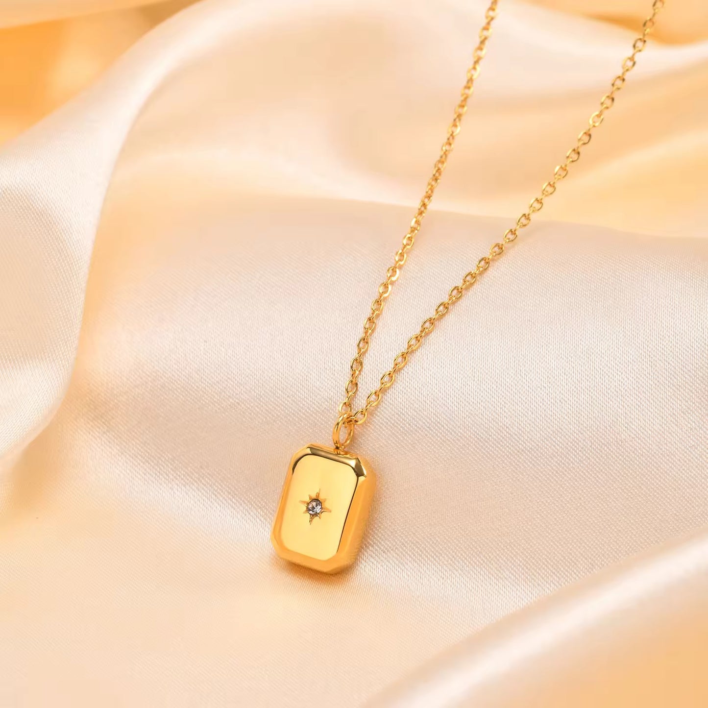 Zircon Square Pendant Necklace