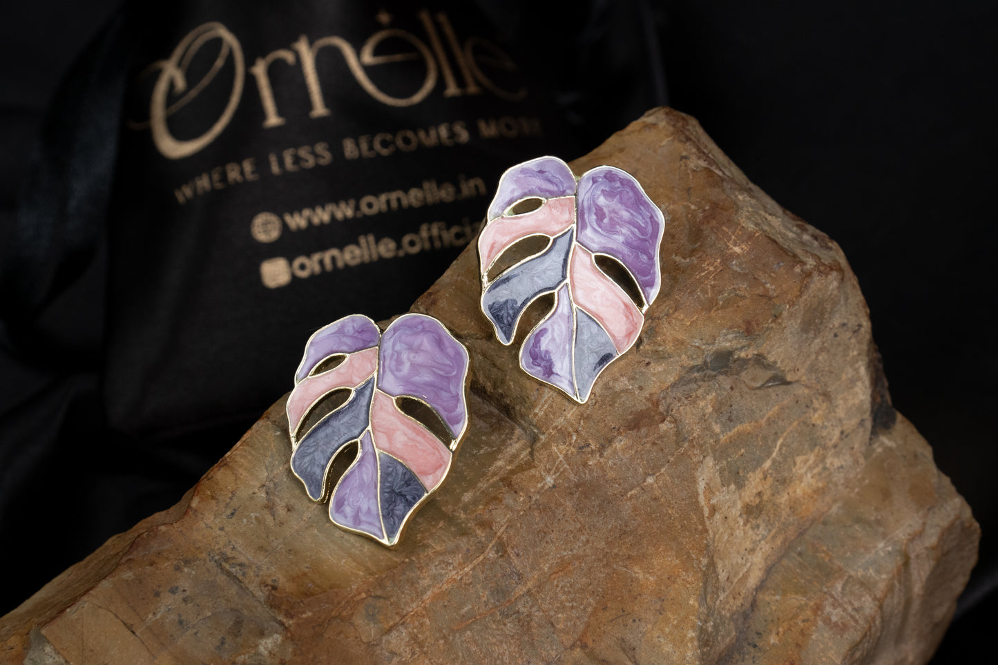 Purple Leaf-Shaped Enamel Earrings - O31