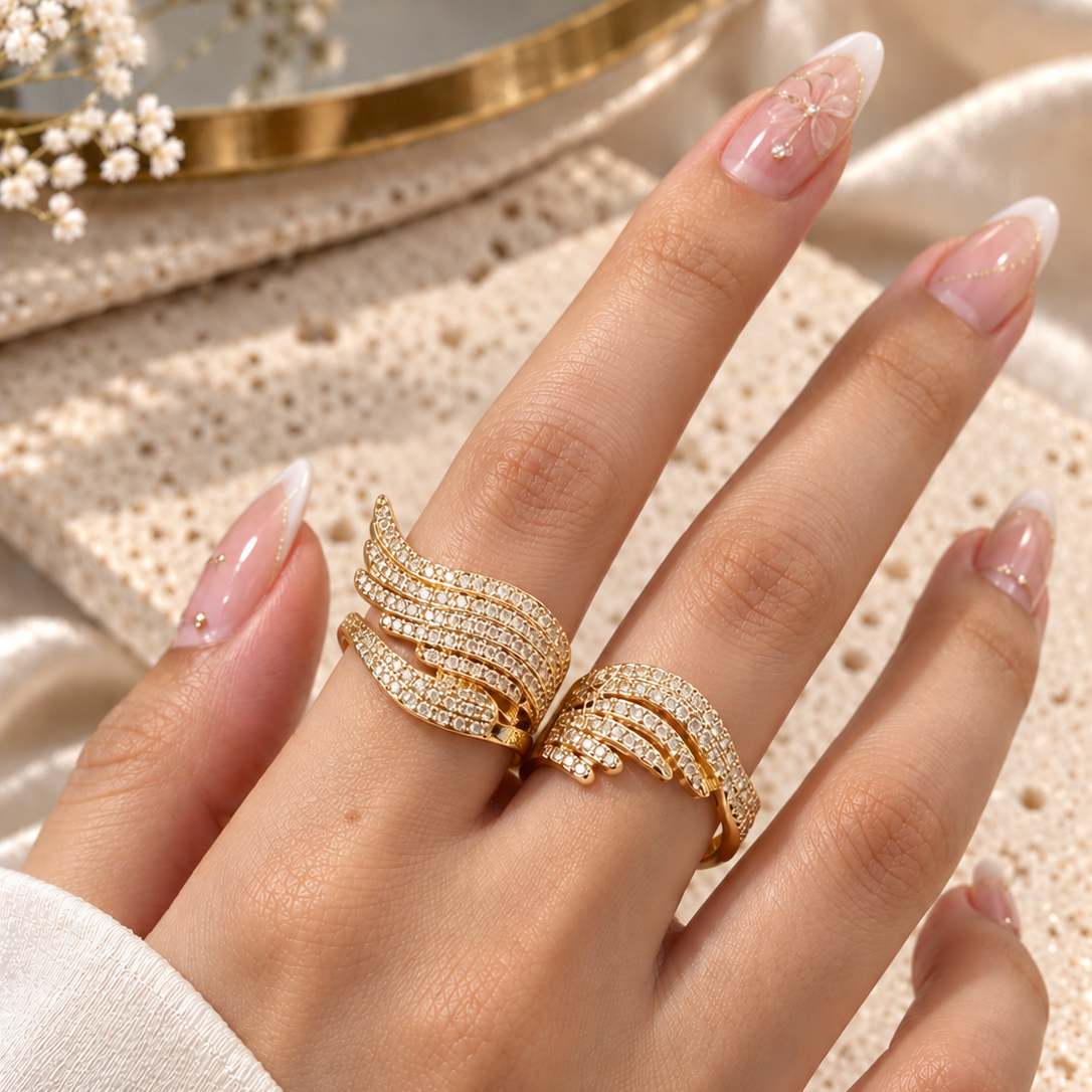 Crystal Angel Wing Ring