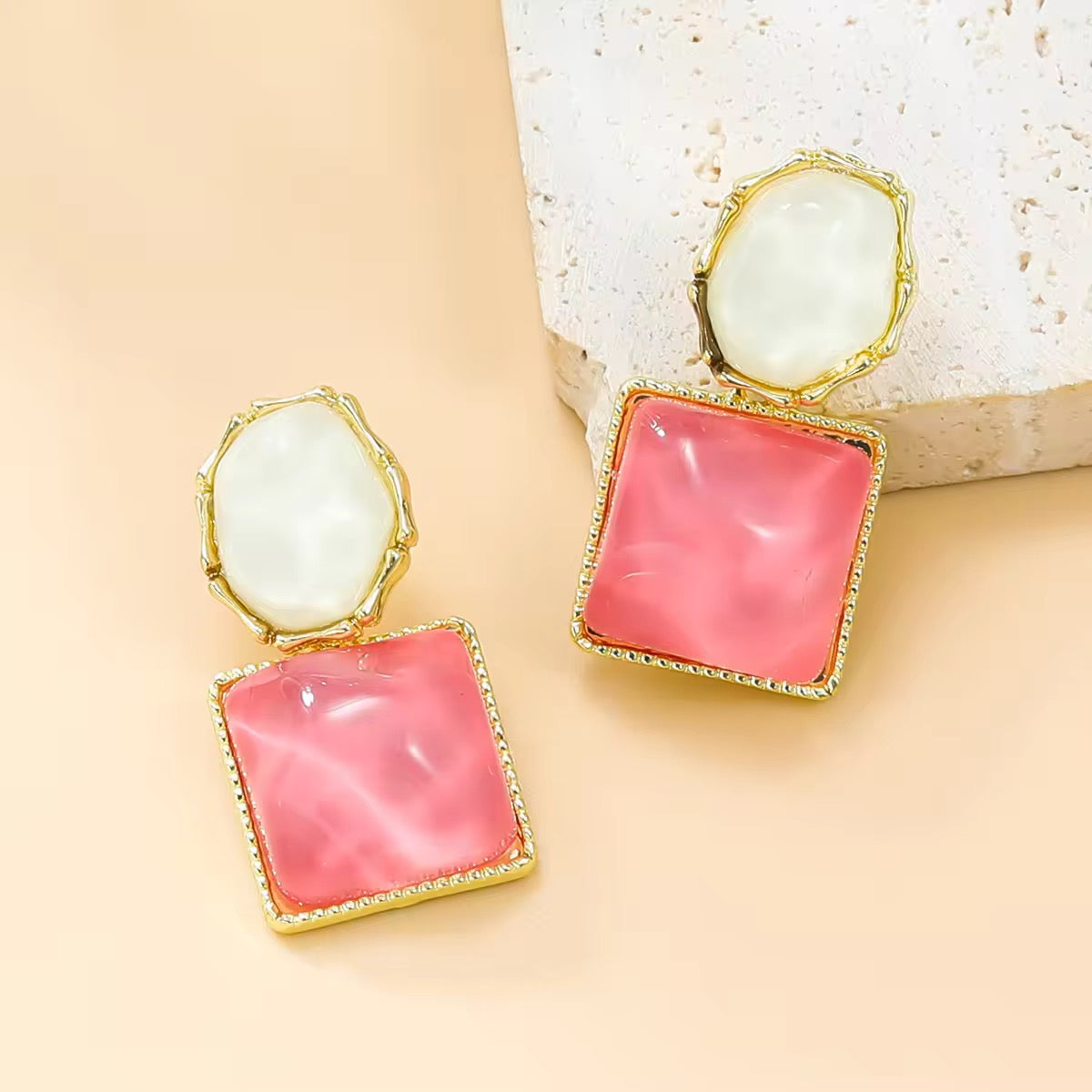 Sparkling Water Pink White Earrings - O25