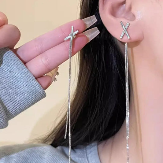 Silver Cross Chain Earrings