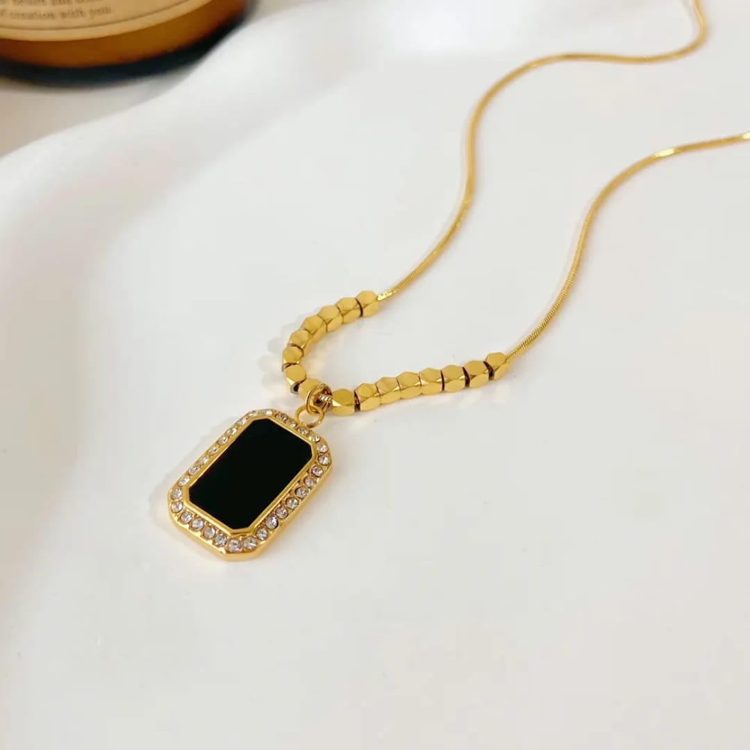 Black Stone Bead Necklace