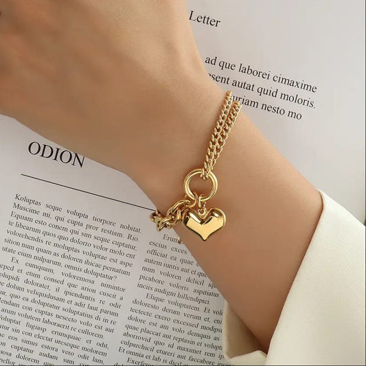 Gold Heart Charm Bracelet