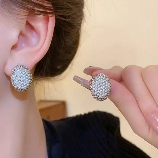 Oval Pearl Studs