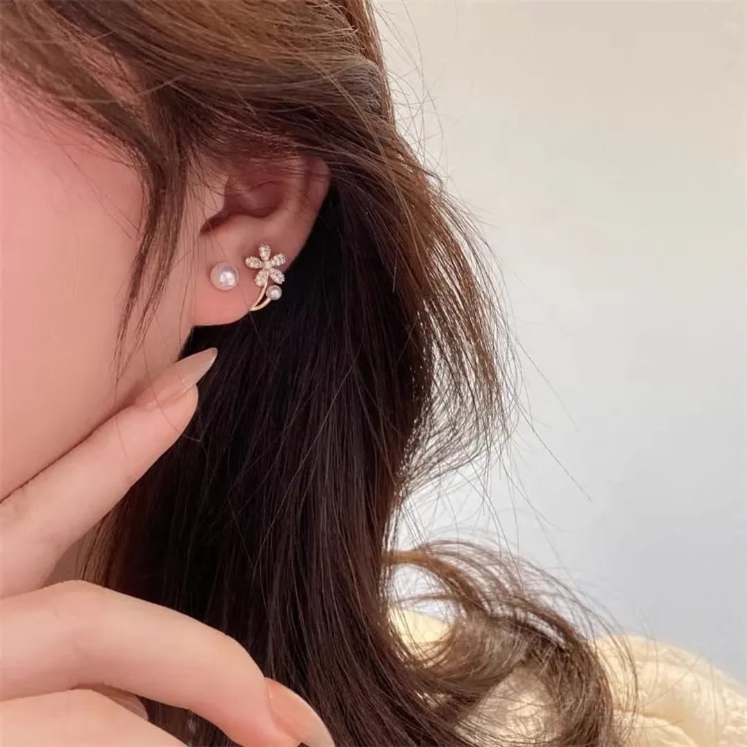 Pearl Flower Climber Earrings
