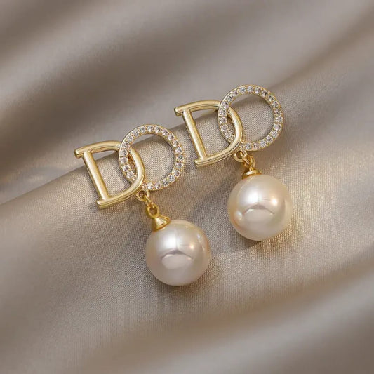 Pearl Drop Logo Earrings