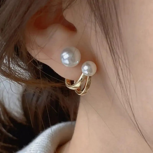 Double Pearl Hoop Studs