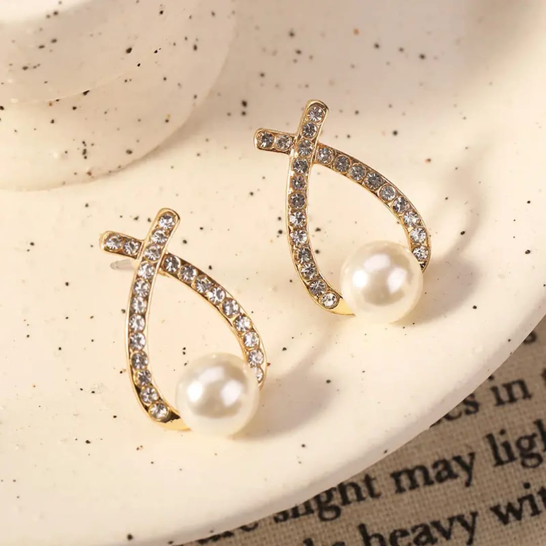 Pearl Crystal Loop Earrings