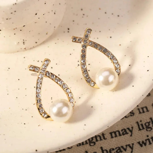 Pearl Crystal Loop Earrings