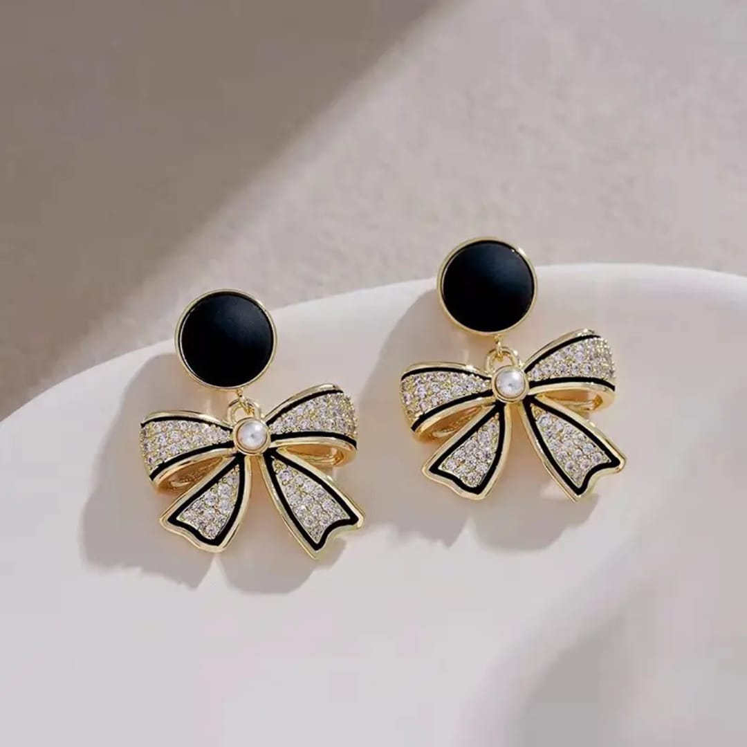 Black Bow Crystal Drops