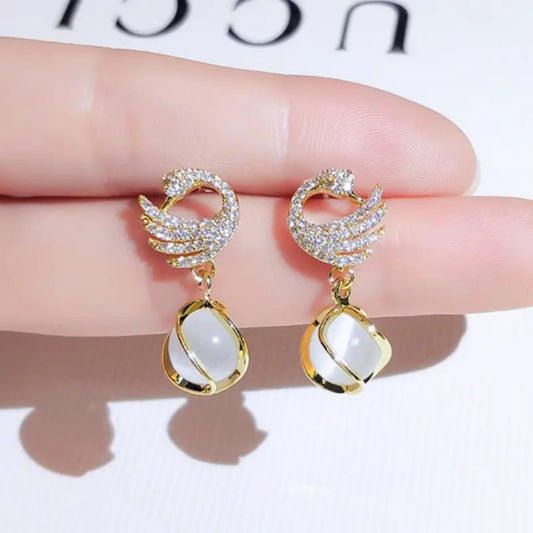 Crystal Swan Drop Earrings